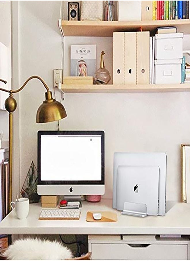 Excefore - Universal Laptop Vertical Stand, Dual Desktop Stand Adjustable Notebook Stand (up to 17.3 inches) for Samsung/HP/Dell/Chrome Book laptops - Silver - Image 1