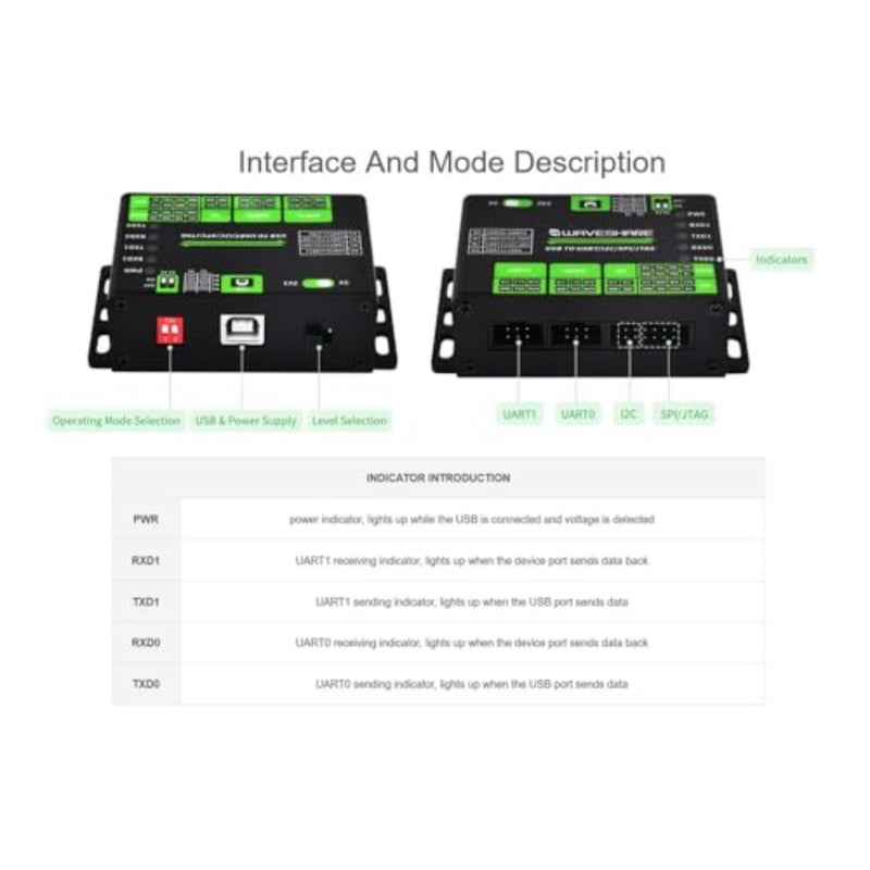 محول USB إلى UART/I2C/SPI/JTAG، يدعم واجهات متعددة البروتوكولات، 2-ch UART، 1-ch I2C، SPI، JTAG، تحويل مستوى 3.3V/5V، Win10/11، Linux - Image 5