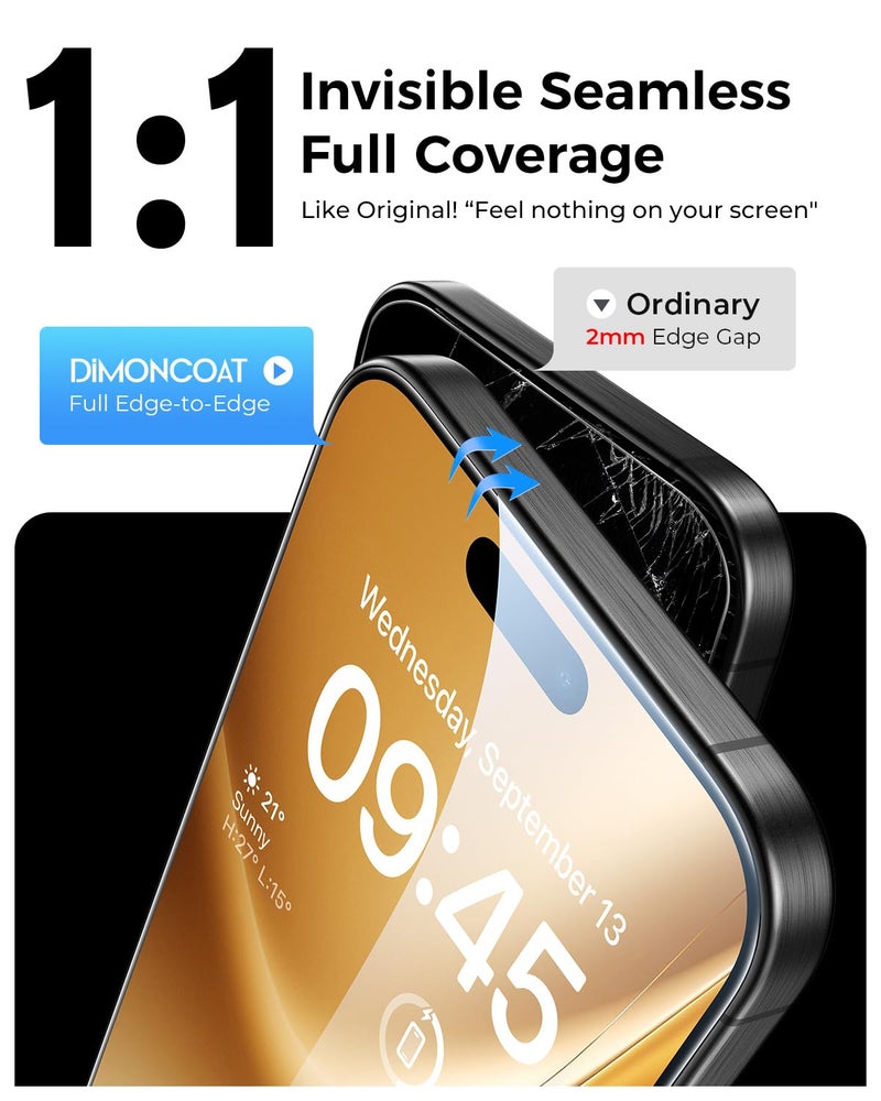DIMONCOAT 4-PACK Screen Protector Compatible with iPhone 15 Pro Max [Auto Alignment Kit] [10X Military Protection] 15 Pro Max 6.7 inch Tempered Glass Film [Case Friendly] - Image 4
