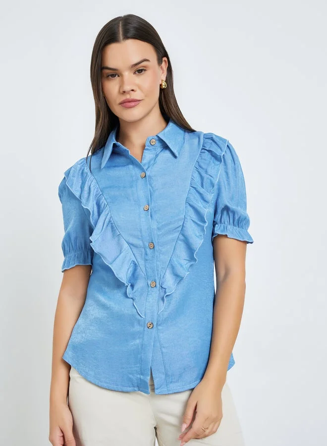 Take Two Women Ruffle Detail Short Sleeve Shirt