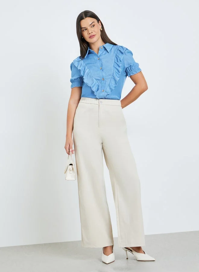 Take Two Women Ruffle Detail Short Sleeve Shirt