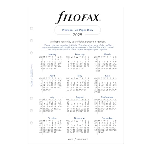 Filofax Calendar Diary Refill, A5 Size, Week-to-View, White Paper, Unruled, English, 2025 (C68522-25) - Image 2