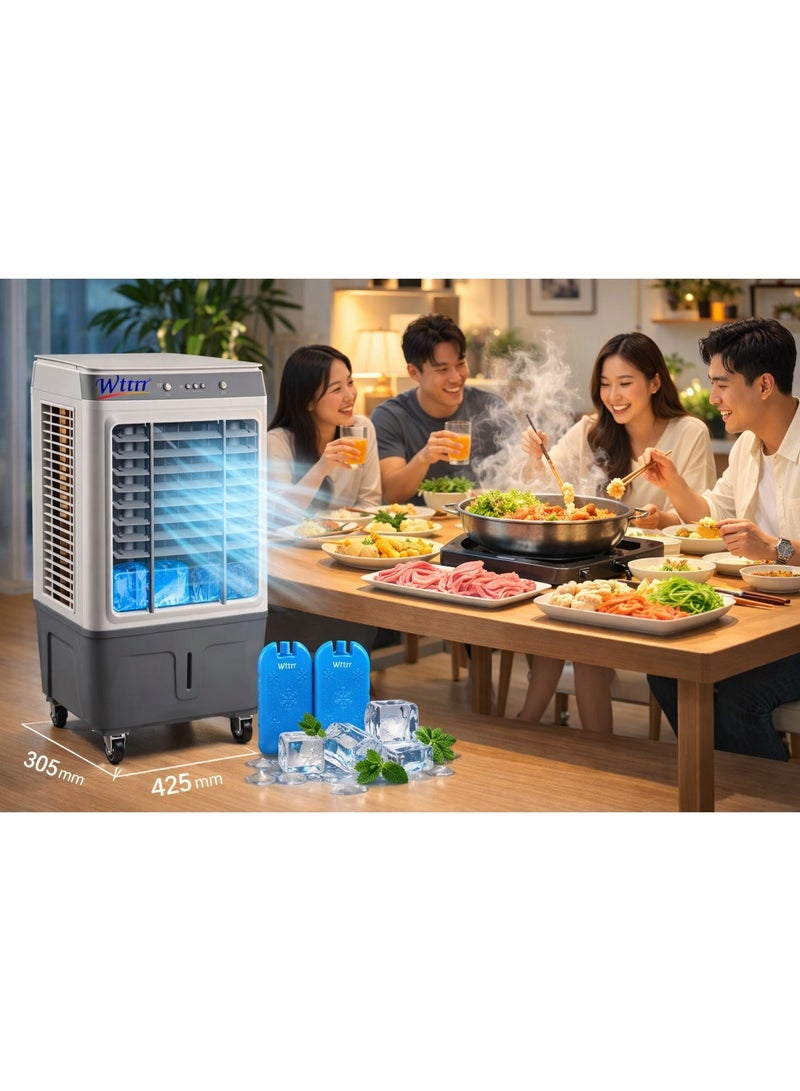 وترتر مبرد هواء سعة ٢٥ لترًا، بثلاث سرعات للرياح، يُرطب الهواء الجاف | تبريد أسرع واستهلاك منخفض للطاقة، متوافق مع العاكس، محمول | وسادات قرص العسل ٢٠٠ واط، مثالية للمنزل والمكتب - Image 5