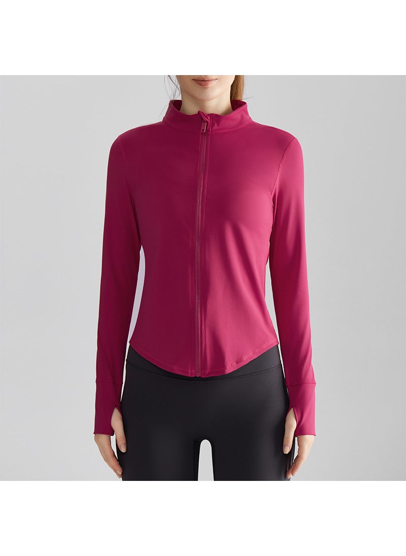 Generic Womens Slim Fit Windproof Zip-Up Autumn Sportswear Jacket Wt-053 raspberry red 
