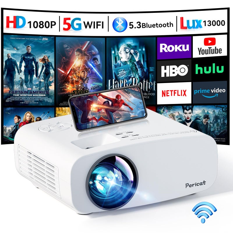 pericat Projector with WiFi and Bluetooth Pericat 4K Supported Native 1080P Projector Portable Movie Outdoor Projector for Home Theater Mini Projector Compatible with PC HDMI USB TV Stick PS5 - Image 2
