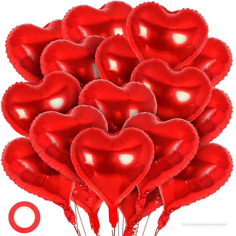 YOTHORN 24 Pcs Red Heart Balloons,18 inch Heart Shape Foil Balloons Love Balloon Valentine Balloon for Birthday Party Wedding Engagement Party Baby Shower Valentine Day Decorations (Red) - Image 1