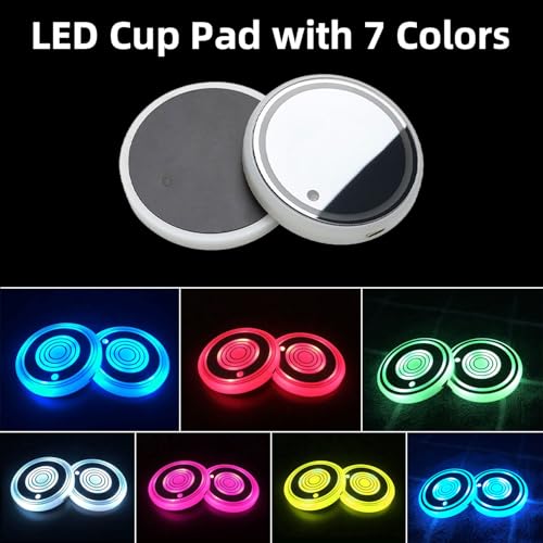 LEDCARE LED Car Cup Holder Lights, 7 Colors Changing USB Charging Mat Waterproof Cup Pad, LED Interior Atmosphere Lamp Decoration Light Inside Car Lighting Accessories (2pcs) - Image 2