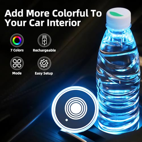 LEDCARE LED Car Cup Holder Lights, 7 Colors Changing USB Charging Mat Waterproof Cup Pad, LED Interior Atmosphere Lamp Decoration Light Inside Car Lighting Accessories (2pcs) - Image 3