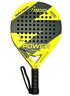 FORTUSS مضرب تنس FORTUSS Padel - ألياف كربونية كاملة - سطح سداسي ثلاثي الأبعاد مع قلب إسفنجي مرن خفيف من مادة EVA - مضرب Padel - مضرب مجداف دائري الشكل مع حقيبة متضمنة (أصفر)  - Image 1
