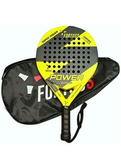 FORTUSS مضرب تنس FORTUSS Padel - ألياف كربونية كاملة - سطح سداسي ثلاثي الأبعاد مع قلب إسفنجي مرن خفيف من مادة EVA - مضرب Padel - مضرب مجداف دائري الشكل مع حقيبة متضمنة (أصفر)  - Image 2