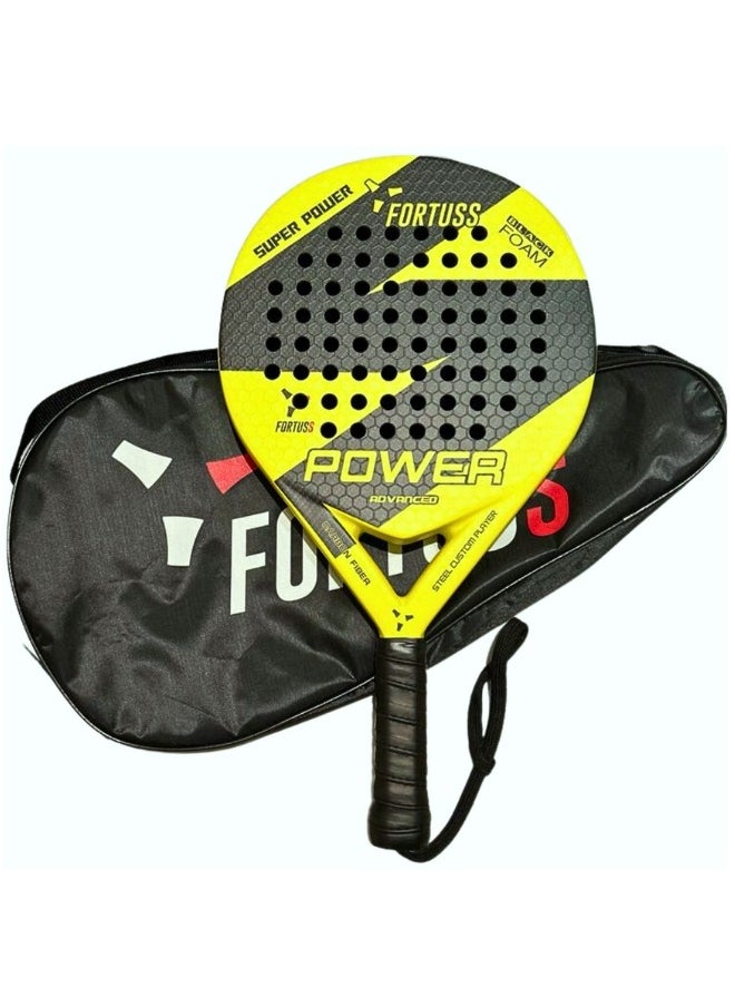FORTUSS - مضرب تنس FORTUSS Padel - ألياف كربونية كاملة - سطح سداسي ثلاثي الأبعاد مع قلب إسفنجي مرن خفيف من مادة EVA - مضرب Padel - مضرب مجداف دائري الشكل مع حقيبة متضمنة (أصفر) - Image 1
