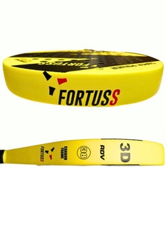 FORTUSS مضرب تنس FORTUSS Padel - ألياف كربونية كاملة - سطح سداسي ثلاثي الأبعاد مع قلب إسفنجي مرن خفيف من مادة EVA - مضرب Padel - مضرب مجداف دائري الشكل مع حقيبة متضمنة (أصفر)  - Image 3