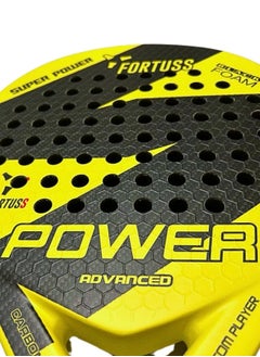 FORTUSS مضرب تنس FORTUSS Padel - ألياف كربونية كاملة - سطح سداسي ثلاثي الأبعاد مع قلب إسفنجي مرن خفيف من مادة EVA - مضرب Padel - مضرب مجداف دائري الشكل مع حقيبة متضمنة (أصفر)  - Image 5