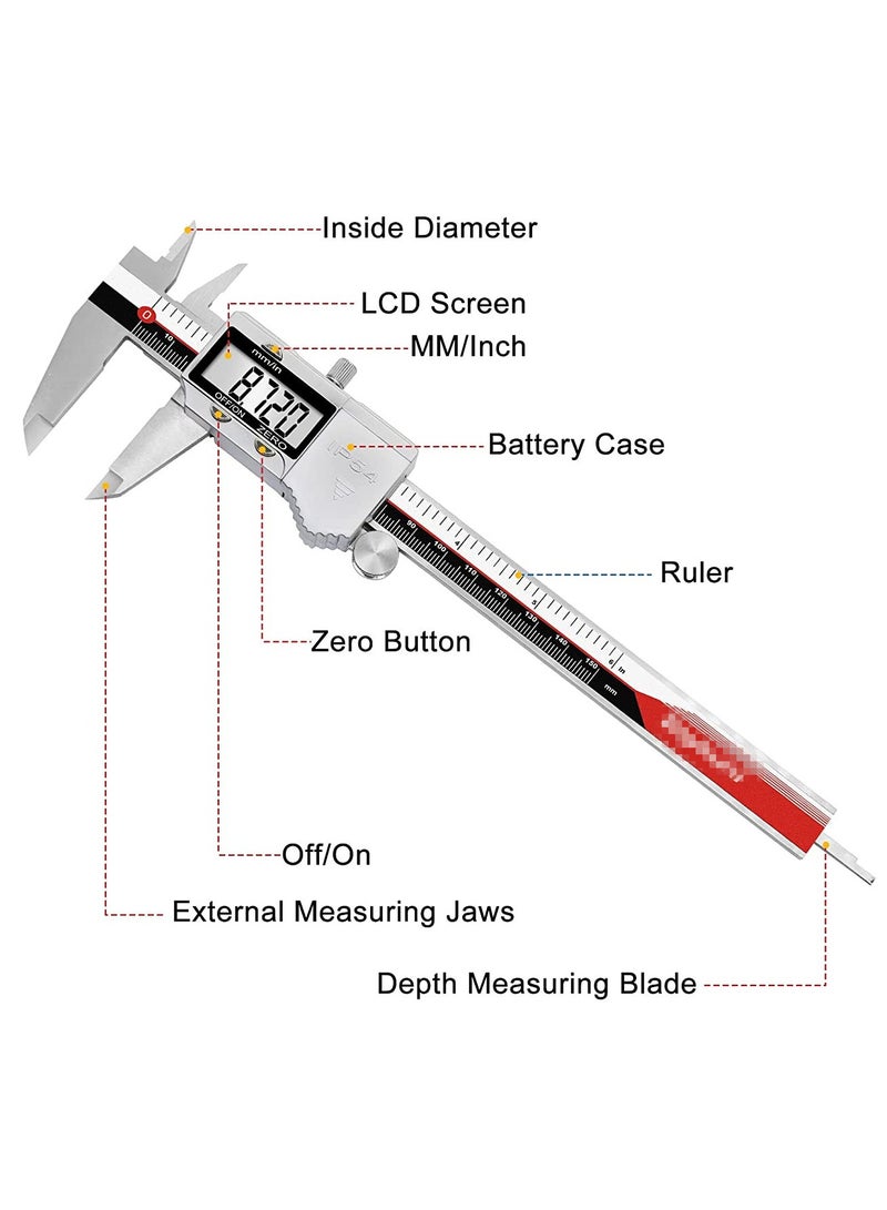 Digital Calipers, IP54 Electronic Caliper Measuring Tool Micrometer Stainless Steel 8 inch /200mm Vernier Caliper Ruler Woodworking Measure Tool with LCD Display  - Image 5