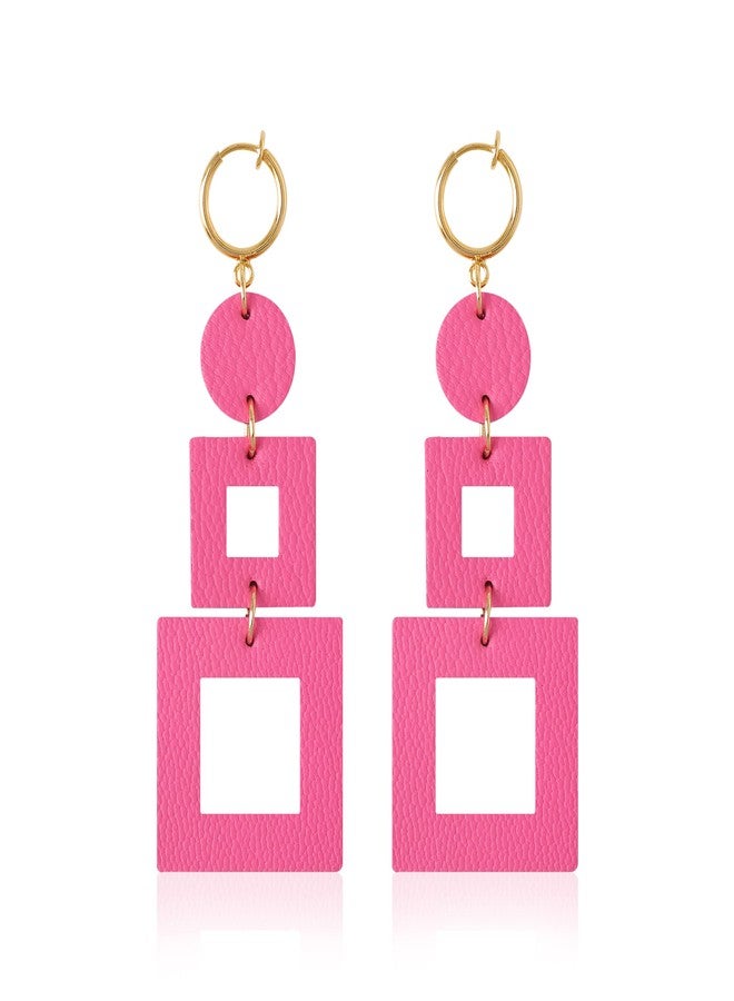 KINIVA Lightweight Clip On Earrings for Women, Leather Clip on Dangle Drop Earrings with Clip on Hoop for Non-pireced Ears,Fashion Jewelry Gifts for Mother Her (38 Pink) - Image 1