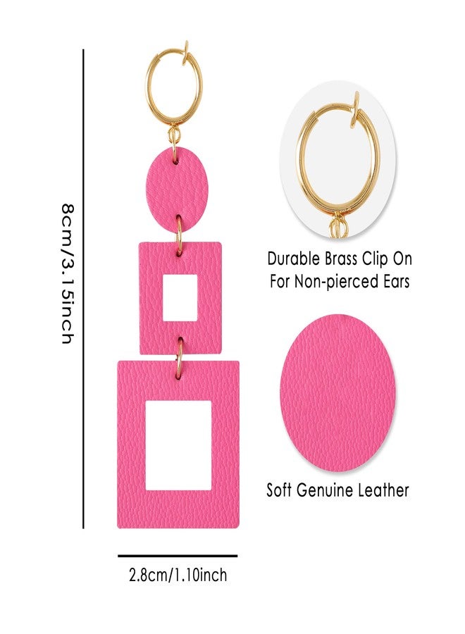 KINIVA Lightweight Clip On Earrings for Women, Leather Clip on Dangle Drop Earrings with Clip on Hoop for Non-pireced Ears,Fashion Jewelry Gifts for Mother Her (38 Pink) - Image 2