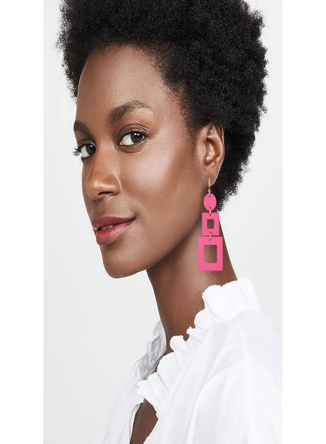 KINIVA Lightweight Clip On Earrings for Women, Leather Clip on Dangle Drop Earrings with Clip on Hoop for Non-pireced Ears,Fashion Jewelry Gifts for Mother Her (38 Pink) - Image 3