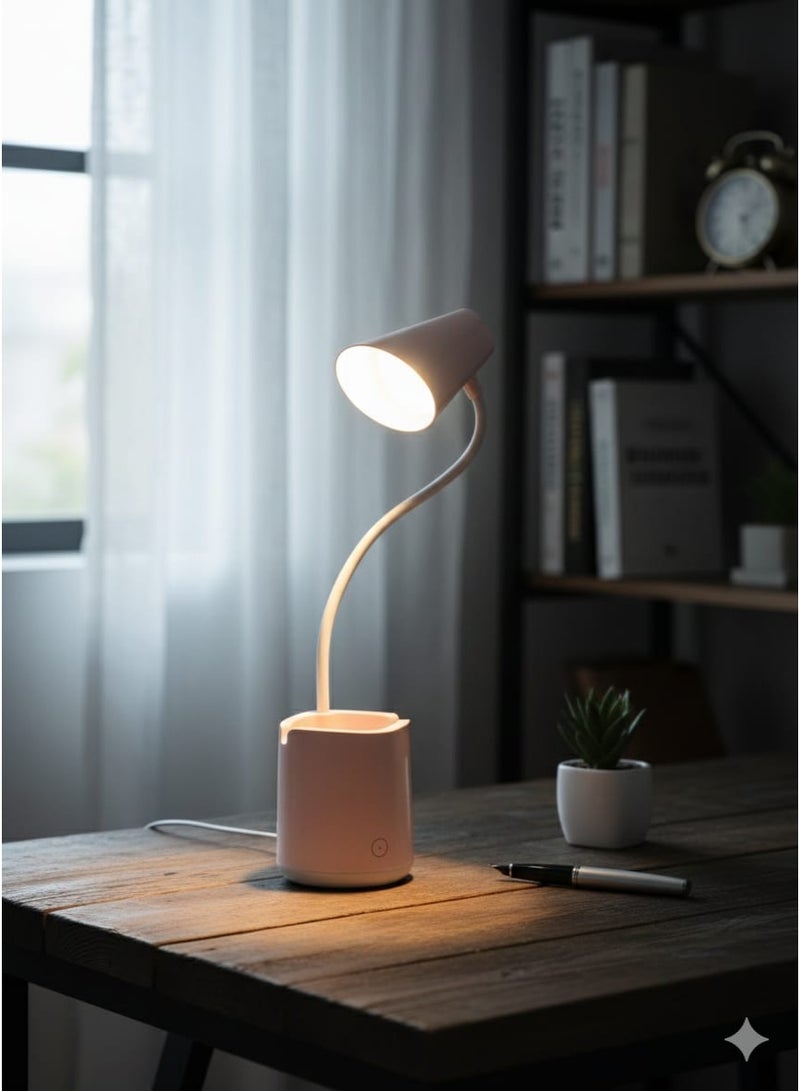 أباجورة مكتب LED مرنة بـ 3 مستويات إضاءة - مزودة بحامل أقلام ومنظم مكتب - مثالية للمذاكرة والقراءة والعمل - Image 1