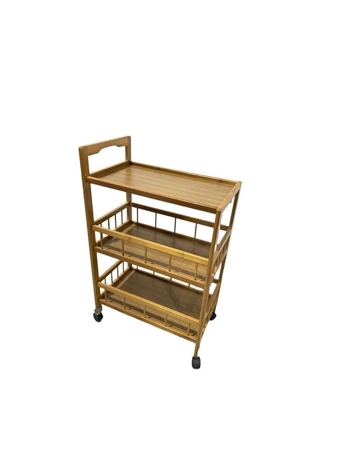 MUGATH Mugath 3 Tier Rolling Wine Bar Trolley for Dining Room Serving Cart with 4 Wheels for Home Living Room Wooden Utility Kart for Kitchen Storage Seasoning Rack  - Image 3