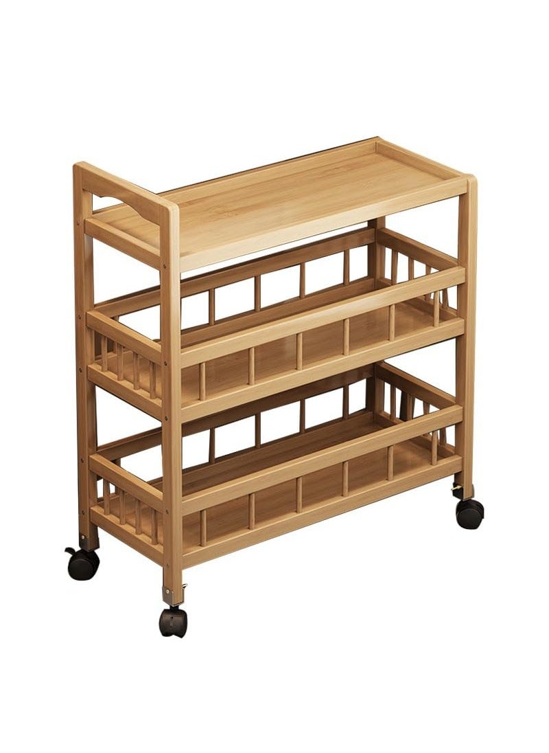 MUGATH Mugath 3 Tier Rolling Wine Bar Trolley for Dining Room Serving Cart with 4 Wheels for Home Living Room Wooden Utility Kart for Kitchen Storage Seasoning Rack  - Image 1