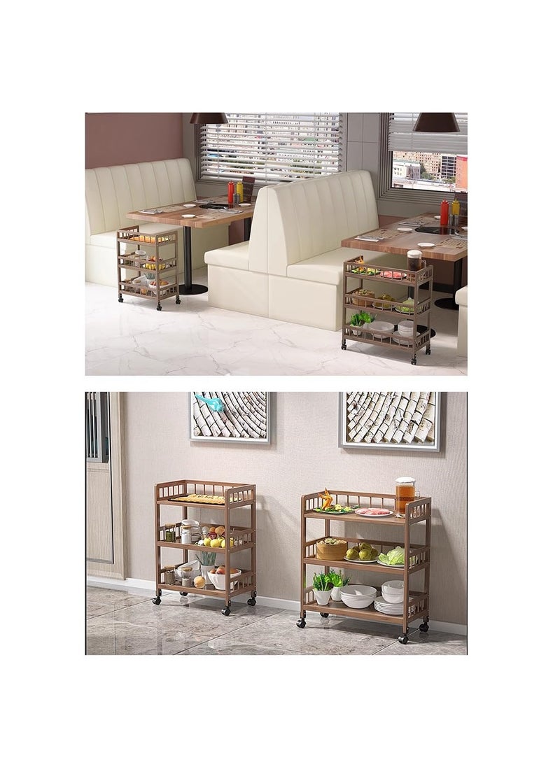 MUGATH Mugath 3 Tier Rolling Wine Bar Trolley for Dining Room Serving Cart with 4 Wheels for Home Living Room Wooden Utility Kart for Kitchen Storage Seasoning Rack  - Image 5