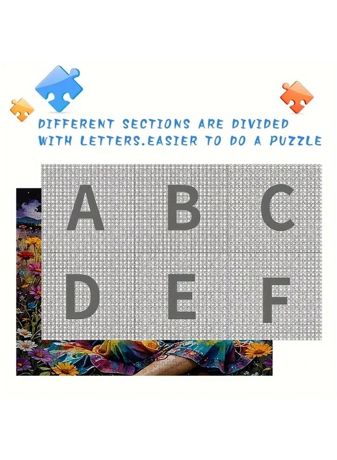 1000 Pcs Hippie Girl In Flower Field Colorful Guitar Puzzle For Adults Family Fun - Image 5