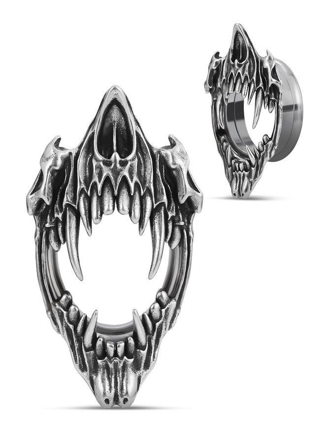 COOEAR Stainless Steel Tunnels, Open Mouth Sharp Teeth design Earring Plugs, Screw Back Piercing Expander Stretchers 00g(10mm). - Image 1