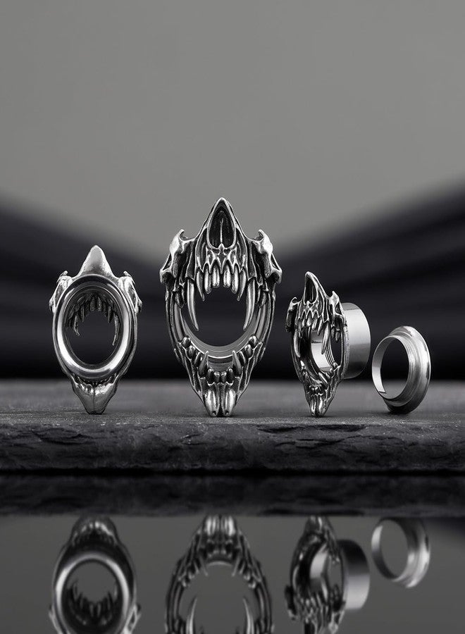 COOEAR Stainless Steel Tunnels, Open Mouth Sharp Teeth design Earring Plugs, Screw Back Piercing Expander Stretchers 00g(10mm). - Image 3
