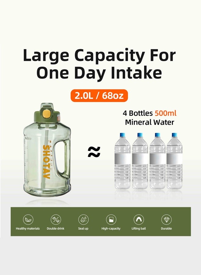 شوتاي زجاجة مياه رياضية سعة 2.0 لتر من شوتاي، نصف جالون تحفيزية مع ماصة قابلة للازالة بعلامات زمنية قابلة للازالة، خالية من البيسفينول ايه ومضادة للتسرب، ابريق ماء كبير للياقة البدنية وصالة الالعاب الرياضية - Image 2