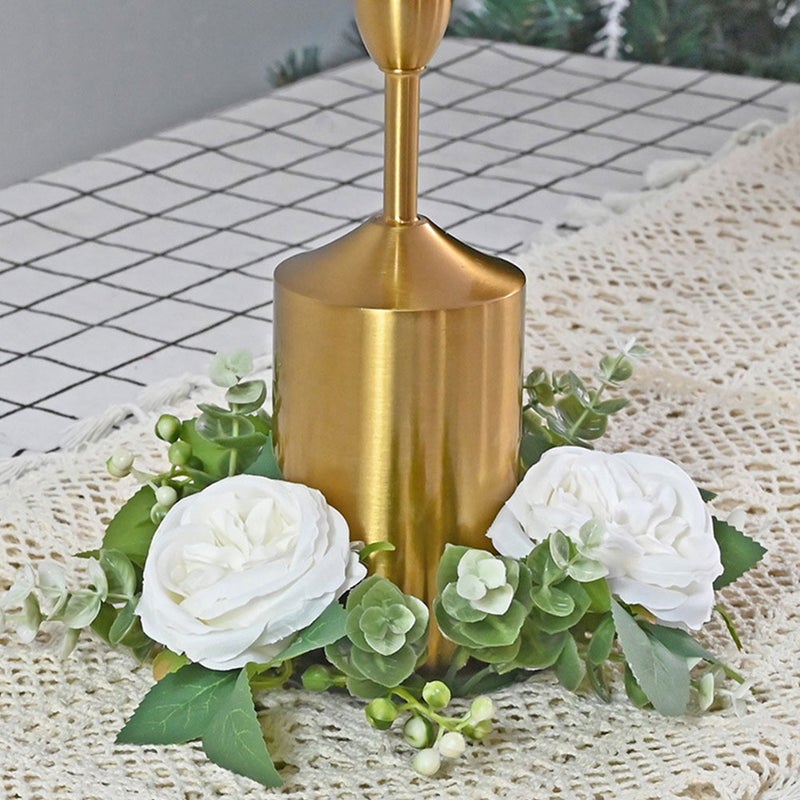 3pcs Artificial Flower Candle Flower Wreath Tea Light Candle Wedding Table Centerpiece - Image 3
