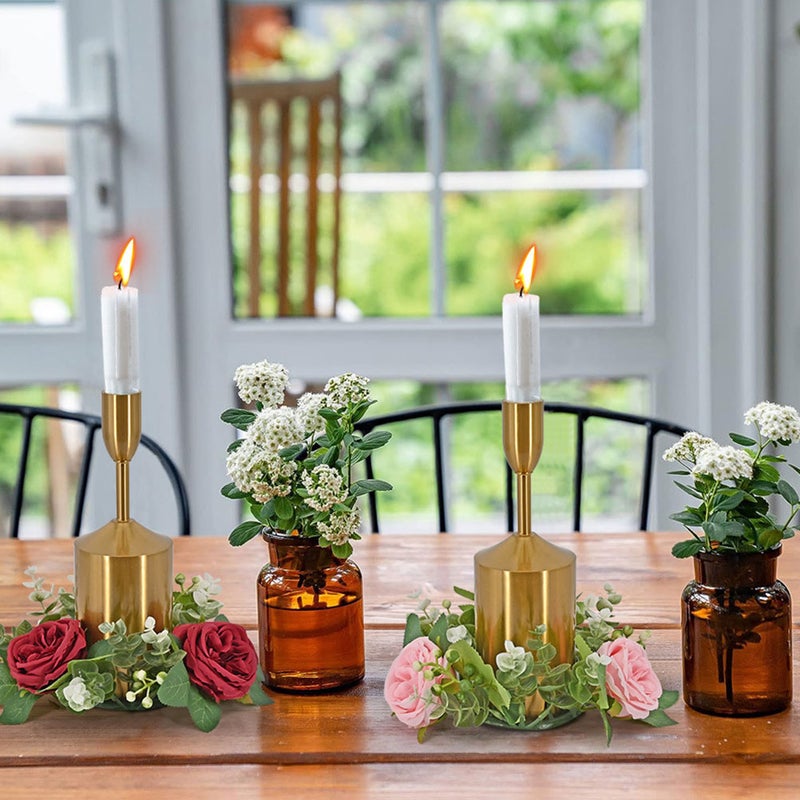 3pcs Artificial Flower Candle Flower Wreath Tea Light Candle Wedding Table Centerpiece - Image 2