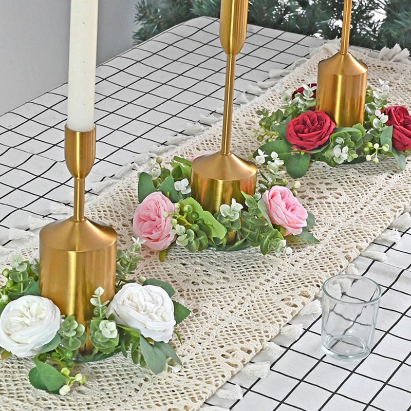 3pcs Artificial Flower Candle Flower Wreath Tea Light Candle Wedding Table Centerpiece - Image 4