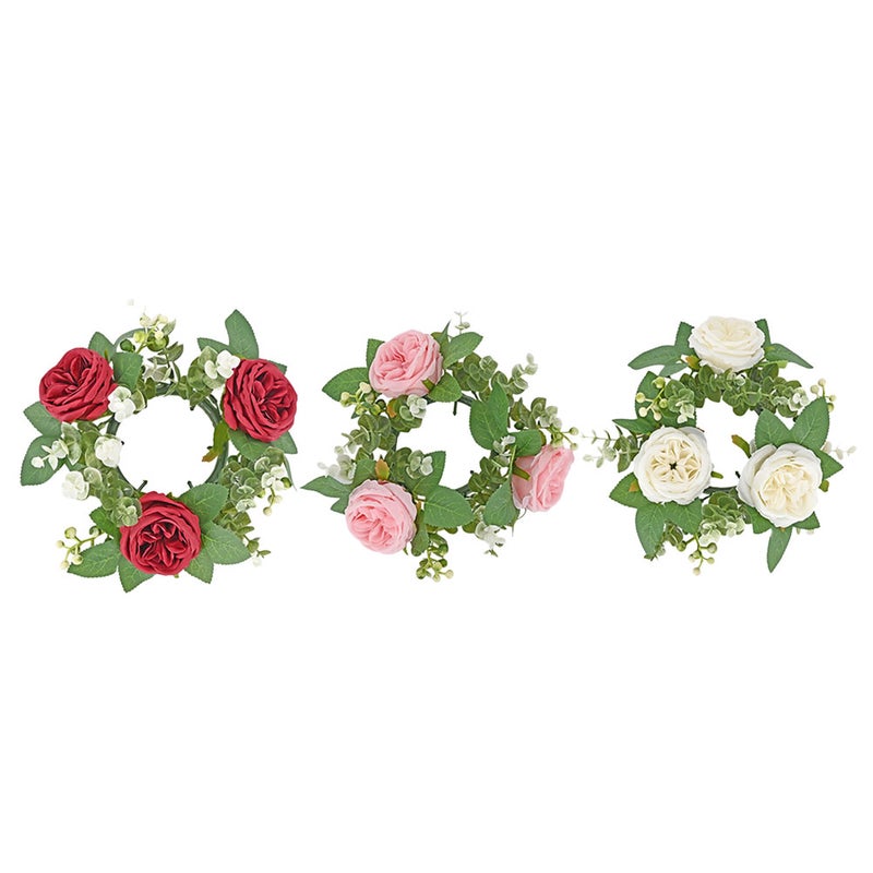 3pcs Artificial Flower Candle Flower Wreath Tea Light Candle Wedding Table Centerpiece - Image 1