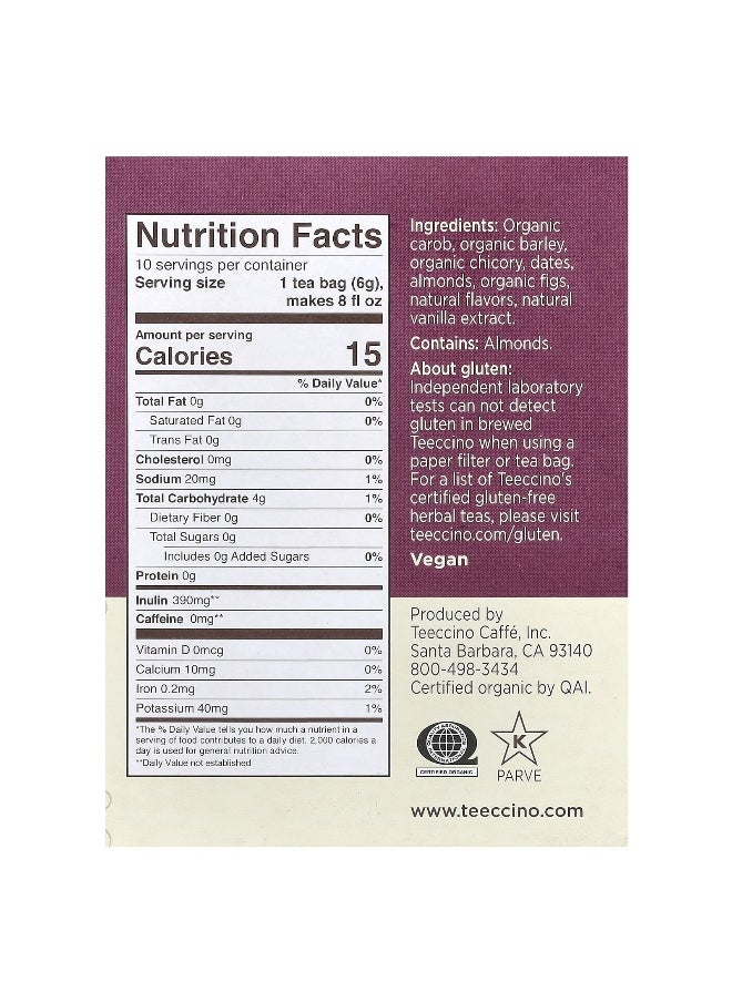 teeccino - Teeccino, Roasted Herbal Tea, Vanilla Nut, Caffeine Free, 10 Tea Bags, 2.12 oz (60 g) - Image 1