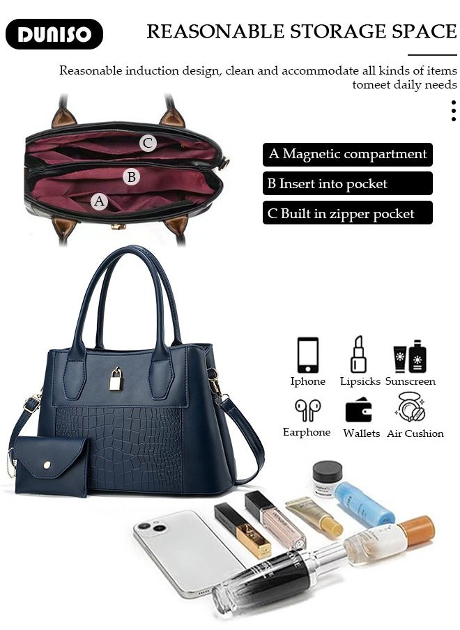 DUNISO 2PCS Women's Shoulder Tote Bag Set,Large Capacity Crossbody Bag,Shoulder Bag with Adjustable Shoulder Strap,Fashion Tote Bags Purse Bag Set for Women/Ladies Office Travel Daily Bag  - Image 3