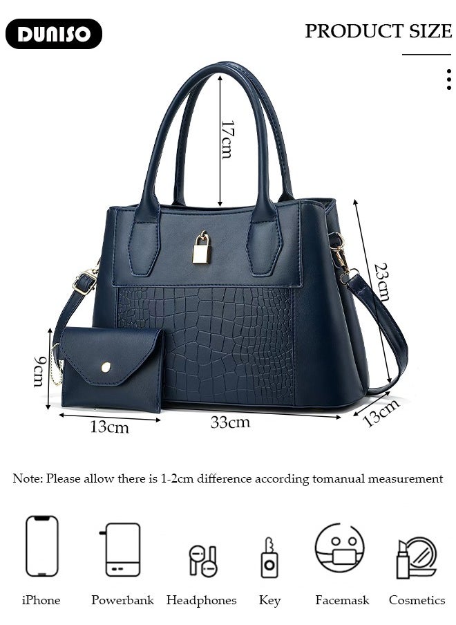 DUNISO 2PCS Women's Shoulder Tote Bag Set,Large Capacity Crossbody Bag,Shoulder Bag with Adjustable Shoulder Strap,Fashion Tote Bags Purse Bag Set for Women/Ladies Office Travel Daily Bag  - Image 2