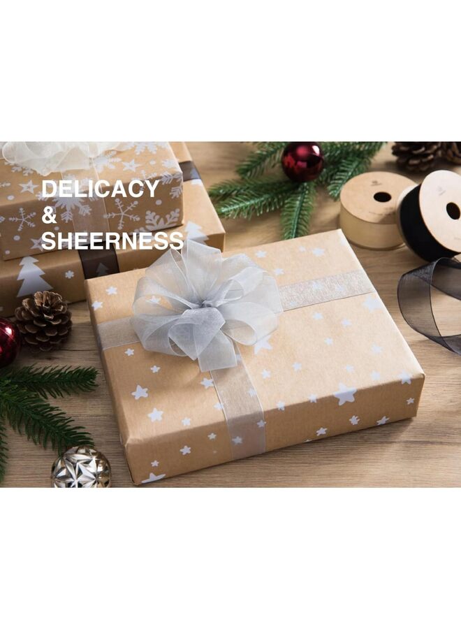 مجموعة من 3 قطع من شرائط الأورجانزا الملونة الشفافة المصنوعة يدوياً، مناسبة لتغليف الهدايا، والأقواس، ودعوات الزفاف، وتغليف أكاليل الزهور (أسود، رمادي، مشمشي). - Image 4