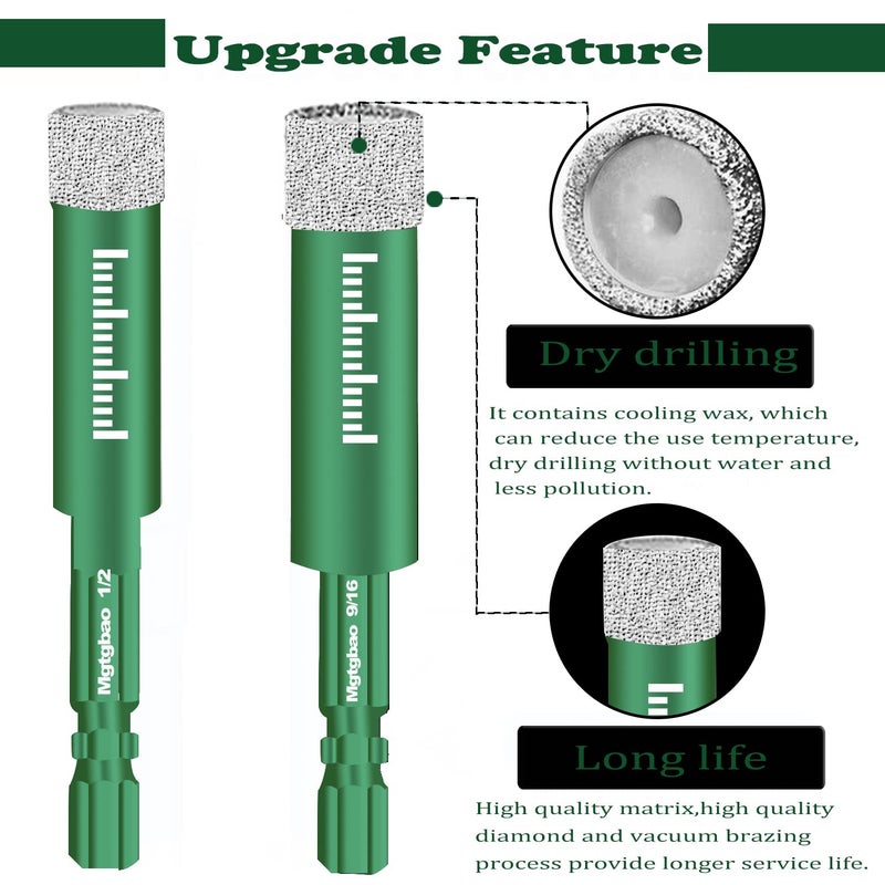 Mgtgbao 6pc Green1/4â€ Dry Diamond Drill Bits Setï¼Œ6PCS 6mm Hex Shank Core Drill Bit Brazed with Cooling Wax for Porcelain Tile Ceramic Concrete Granite Marble Hard Materials (not for Wood). - Image 5