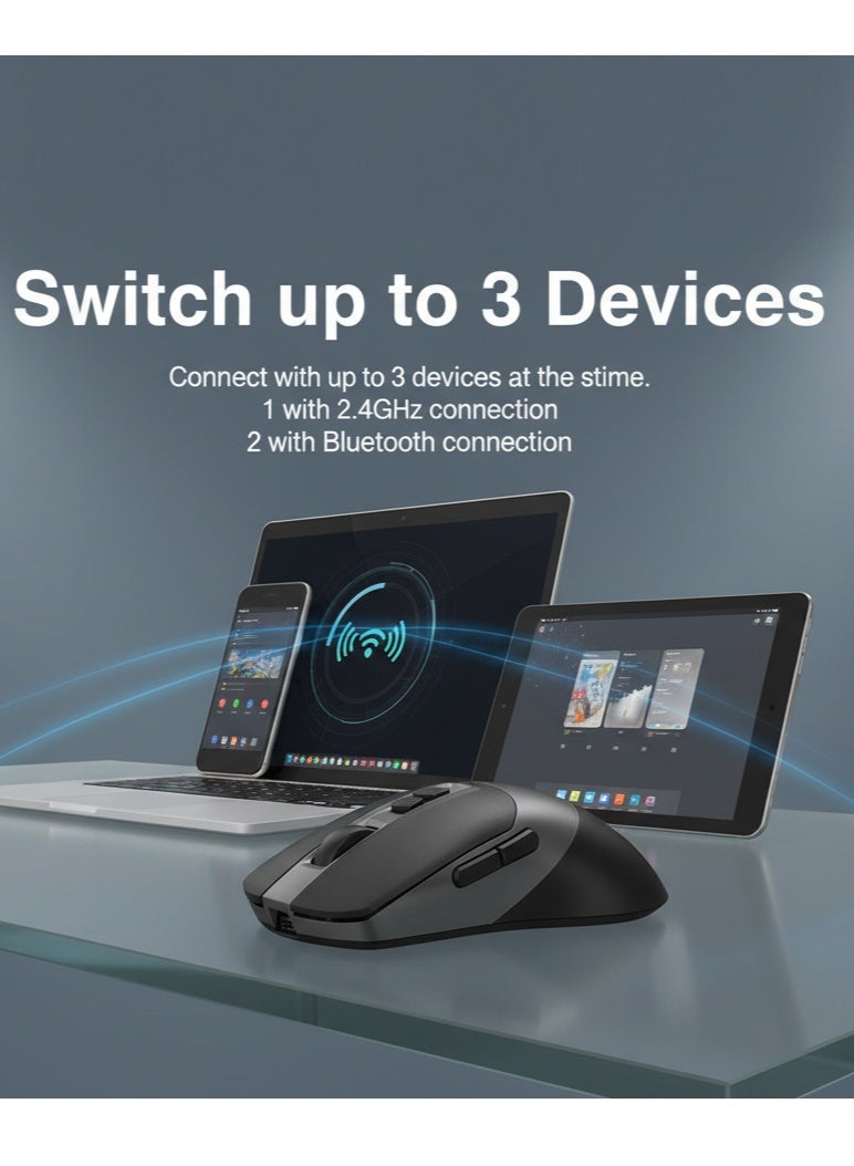 A4TECH Fstyler Dual Mode Rechargeable Wireless/Bluetooth Mouse With Silent Click, Double-Click Function, 3200 DPI 5-Level Adjustable, Type-C Charging Cable, Multi-Device Control For Windows / Mac / Chrome OS / Android, FB50C, Black - Image 4