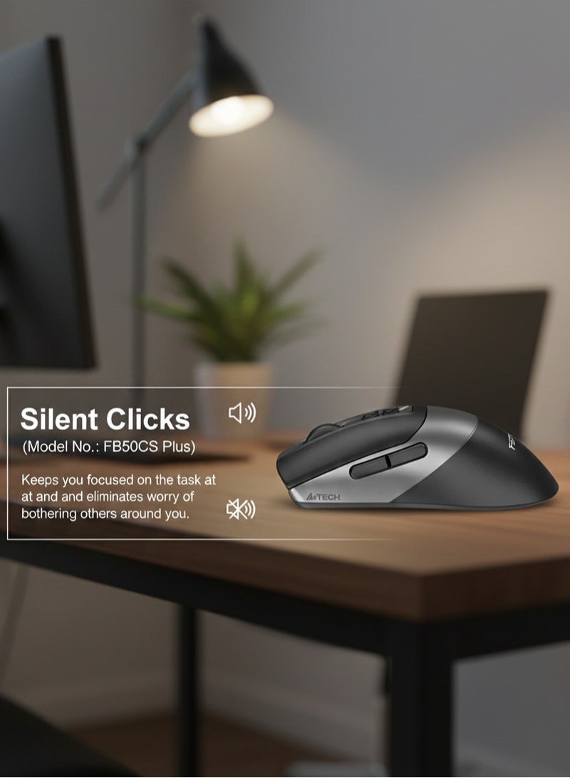 A4TECH Fstyler Dual Mode Rechargeable Wireless/Bluetooth Mouse With Silent Click, Double-Click Function, 3200 DPI 5-Level Adjustable, Type-C Charging Cable, Multi-Device Control For Windows / Mac / Chrome OS / Android, FB50C, Black - Image 2