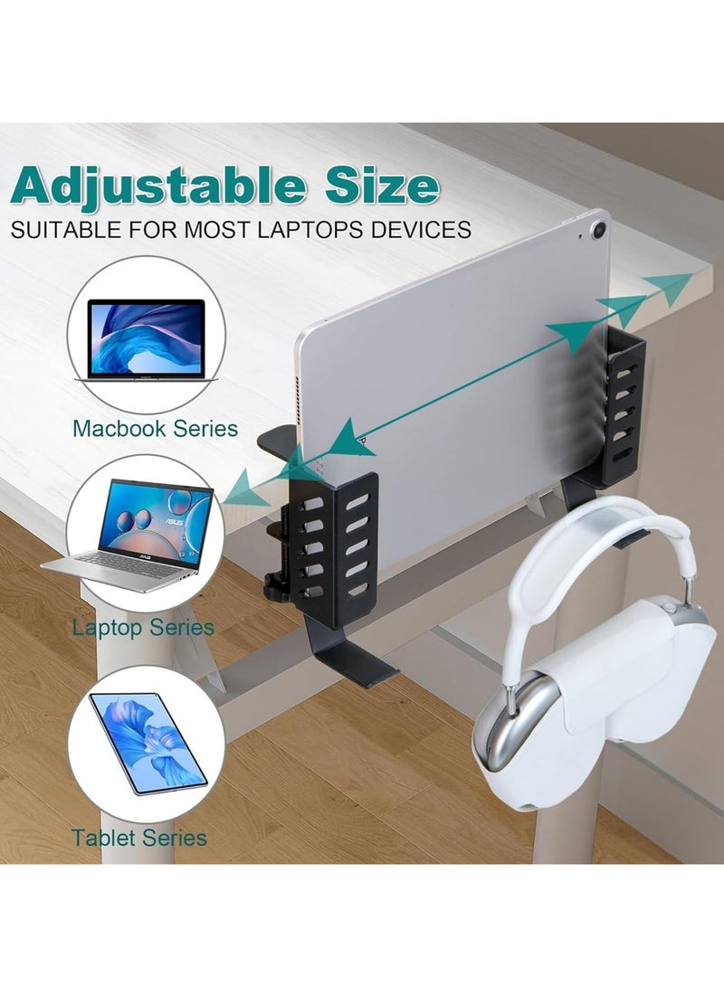 Green Tiger No Drill Desk Side Laptop Mount,Hanging Laptop Holder for Office and Home，Clamp on Desk Side Storage Organizer for Laptops Office and Home (Black) - Image 2