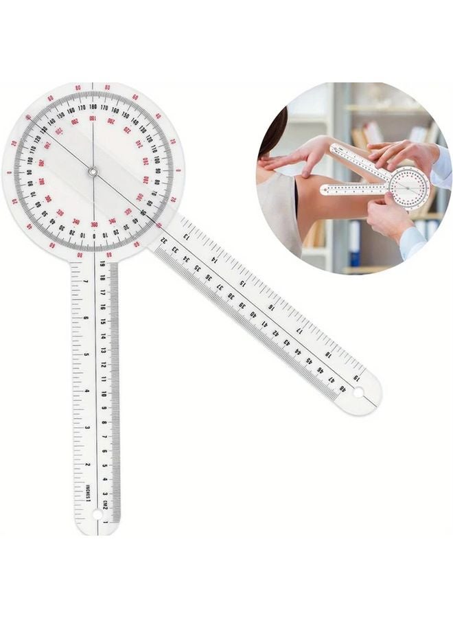 1pc 12 Inch Transparent Plastic Goniometer 360 Degree Orthopedic Angle Ruler Protractor - Image 2