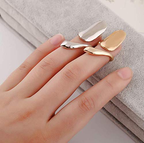 Elandy 6 PCS Wome Fashion Finger Nail Ring Golden Fingernail Protective Nail Cap Cover Ring Art Tip Cover Nail Metal Decoration For Wedding Travel Party Bar Club Get Together Events Golden