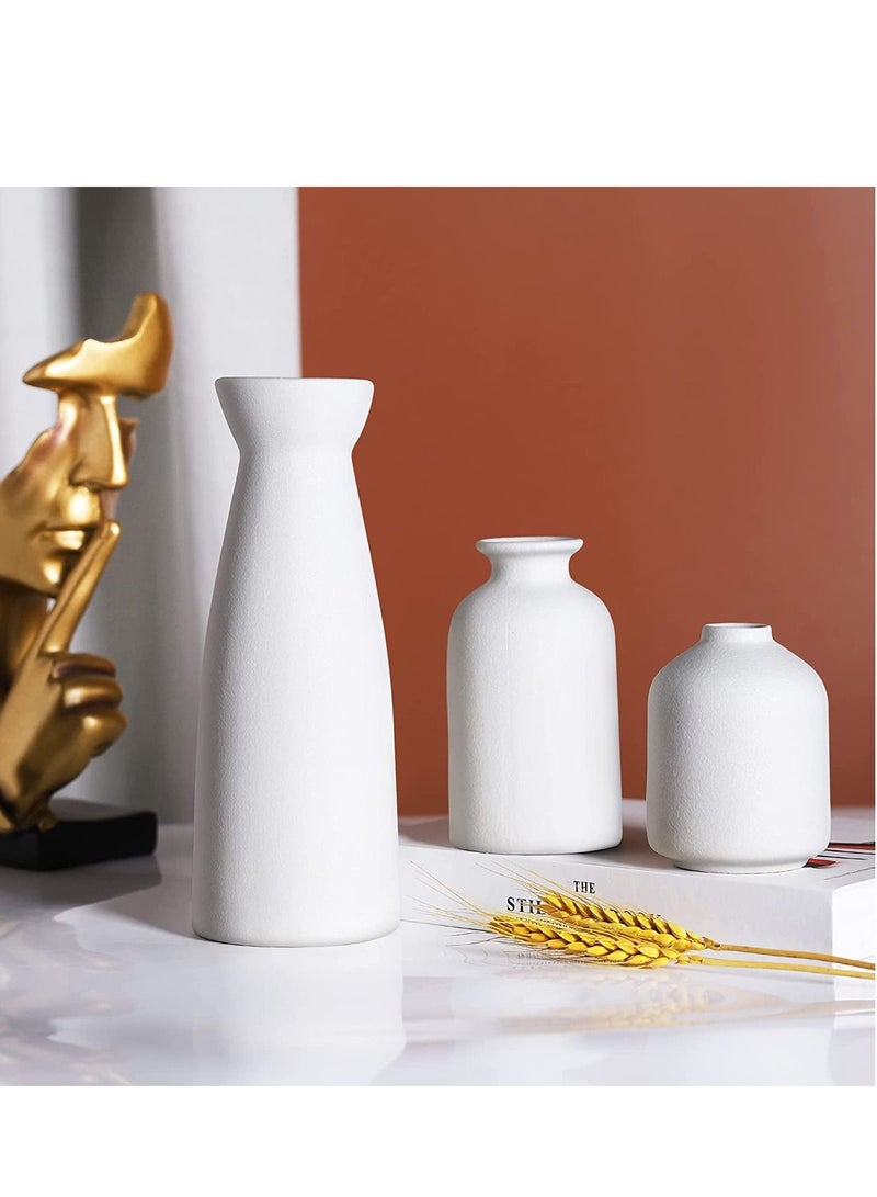 شو وو مزهرية سيراميك بيضاء مكونة من 3 قطع، مزهريات زهور صغيرة، ديكور منزلي بوهو حديث، مزهرية زخرفية لعشب بامباس الزهور المجففة للطاولة، رف الكتب، ديكور المدخل - Image 3