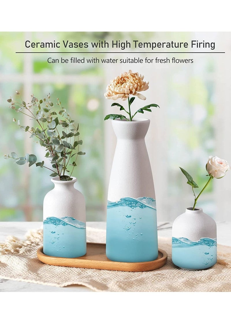 شو وو مزهرية سيراميك بيضاء مكونة من 3 قطع، مزهريات زهور صغيرة، ديكور منزلي بوهو حديث، مزهرية زخرفية لعشب بامباس الزهور المجففة للطاولة، رف الكتب، ديكور المدخل - Image 4