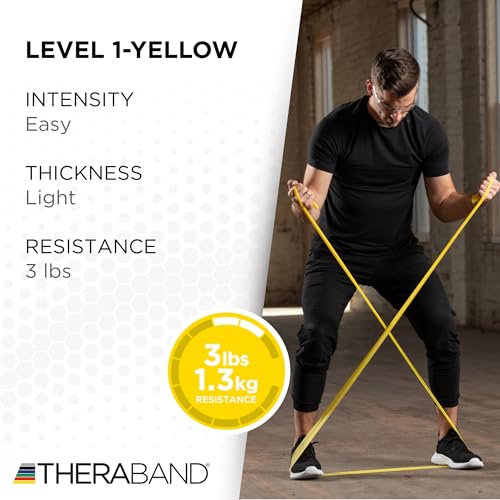 TheraBand شريط مقاومة ثيراباند، أصفر، خفيف، 50 ياردة، شريط مطاطي للتمارين، التمدد، العلاج الطبيعي، اليوغا، البيلاتس، تمارين المنزل، قابل للقص، مستويات ملونة - Image 3