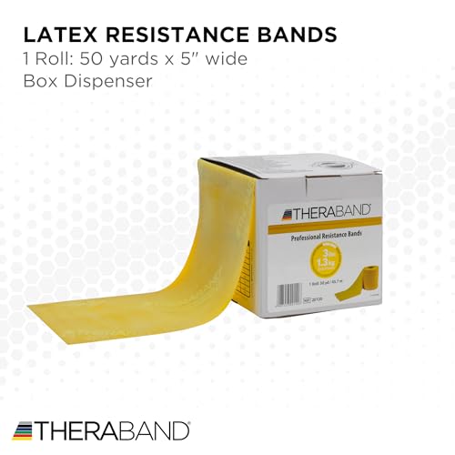 TheraBand شريط مقاومة ثيراباند، أصفر، خفيف، 50 ياردة، شريط مطاطي للتمارين، التمدد، العلاج الطبيعي، اليوغا، البيلاتس، تمارين المنزل، قابل للقص، مستويات ملونة - Image 2