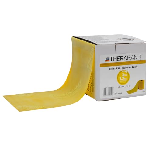 TheraBand شريط مقاومة ثيراباند، أصفر، خفيف، 50 ياردة، شريط مطاطي للتمارين، التمدد، العلاج الطبيعي، اليوغا، البيلاتس، تمارين المنزل، قابل للقص، مستويات ملونة - Image 1