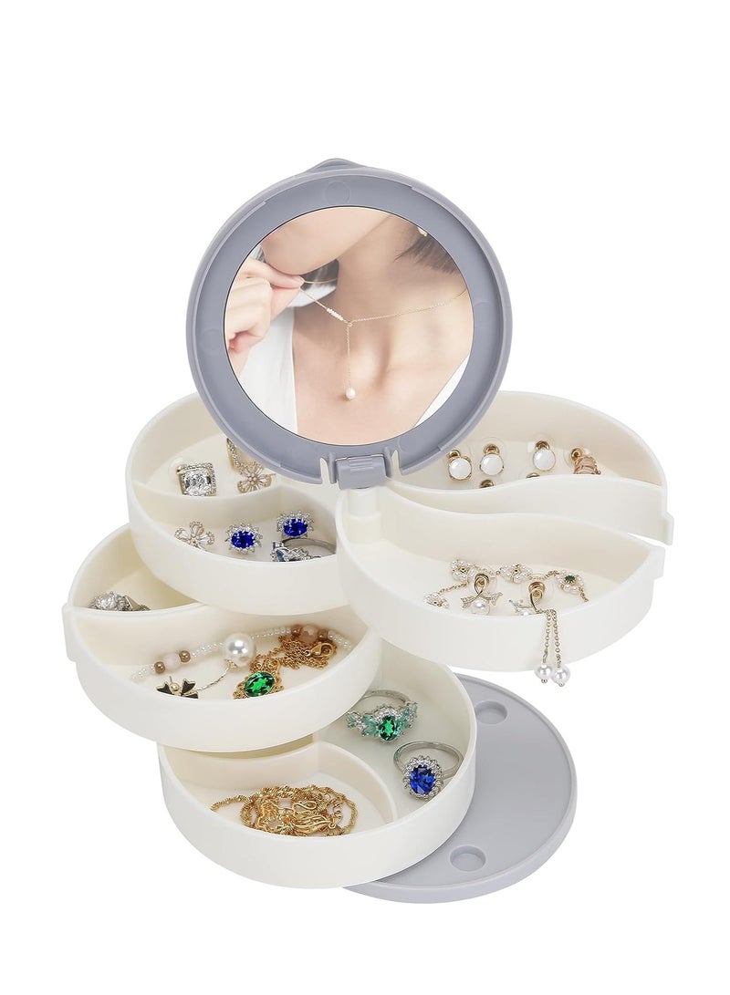 Excefore Jewelry Organizer, 4-Layer Rotating Small Jewelry Box With Mirror, Multi Layer Storage Boxes, Acrylic Jewelry Holder for Necklaces, Studs Earrings Rings Accessories Large Capacity White - Image 1