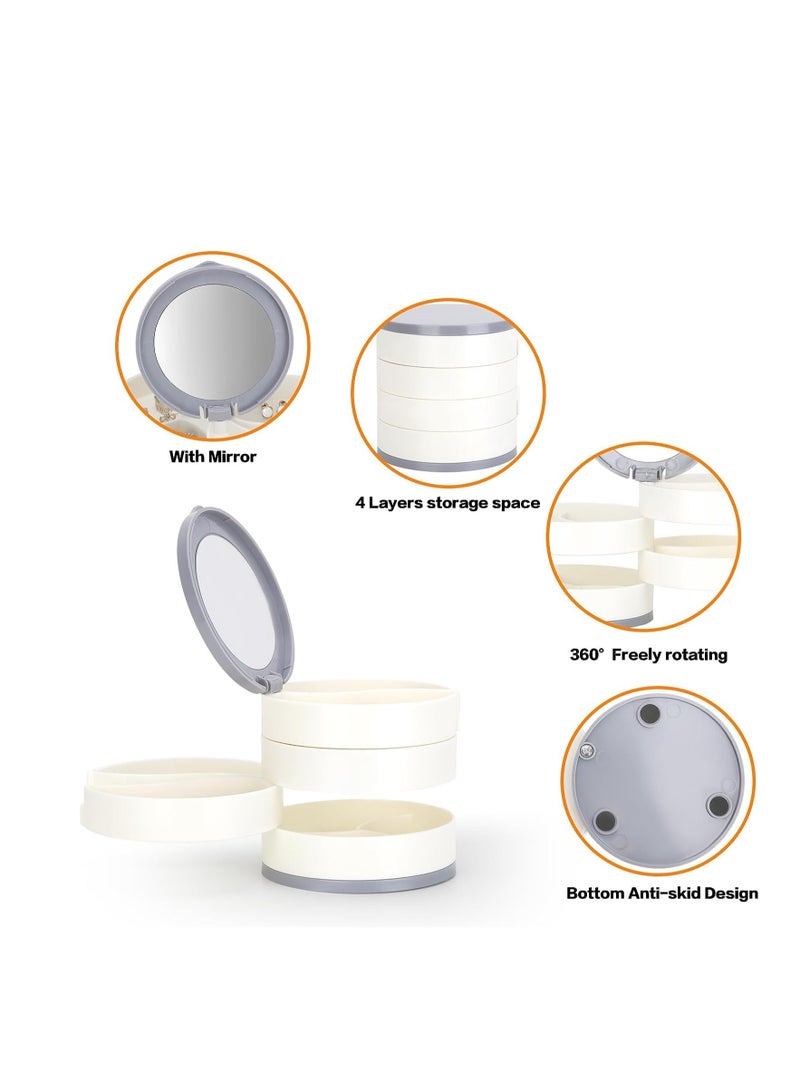 Excefore Jewelry Organizer, 4-Layer Rotating Small Jewelry Box With Mirror, Multi Layer Storage Boxes, Acrylic Jewelry Holder for Necklaces, Studs Earrings Rings Accessories Large Capacity White - Image 2